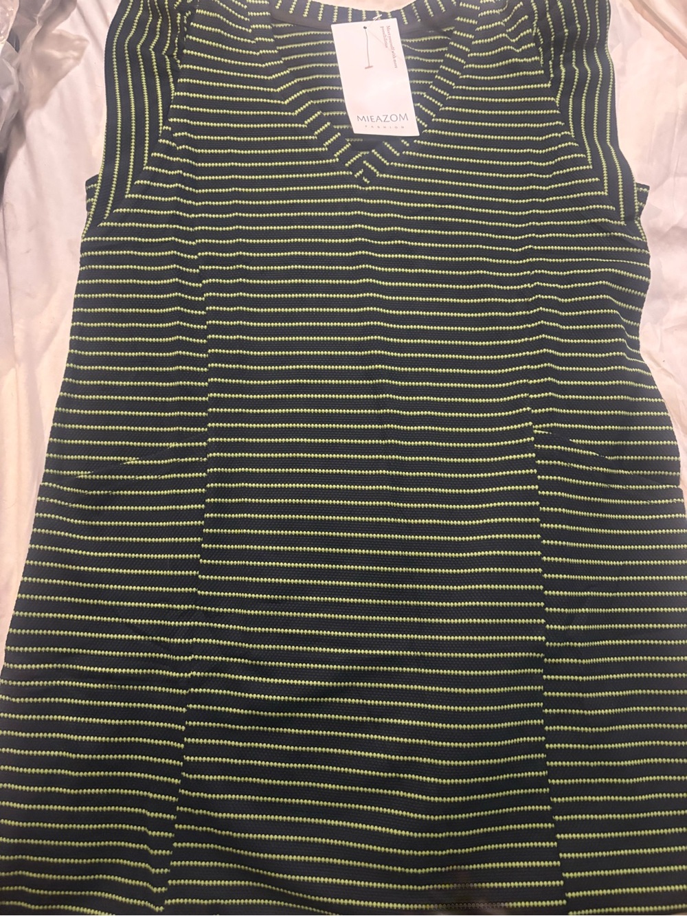 Mieazom Women’s Asymmetrical Stripe Dress in Black and Neon Yellow